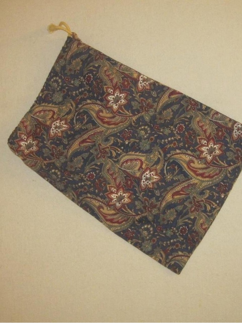Floral Paisley Drawstring Pouch - Navy, Red, Gold cosmetic bag